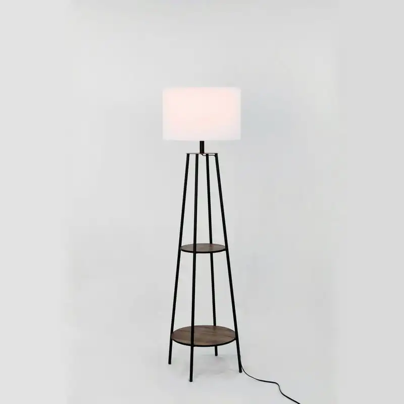 

Matte Black Floor Lamp, with 2 Wood Shelves, Black Color Led lights Mushroom Noguchi lamp Rgb corner lamp Room decorations Room