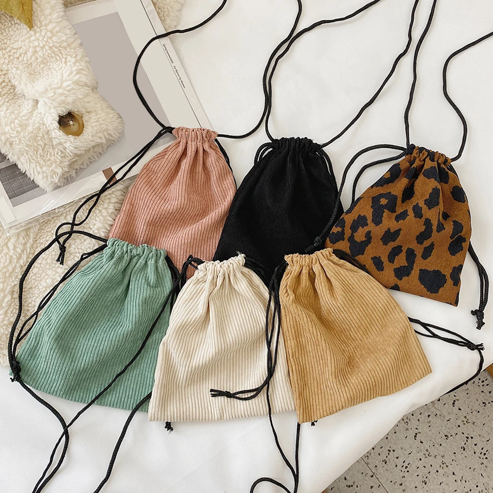 

Портативная Вельветовая женская сумка через плечо, однотонный клатч на шнурке, миниатюрный Повседневный Кошелек, молодежная женская сумка