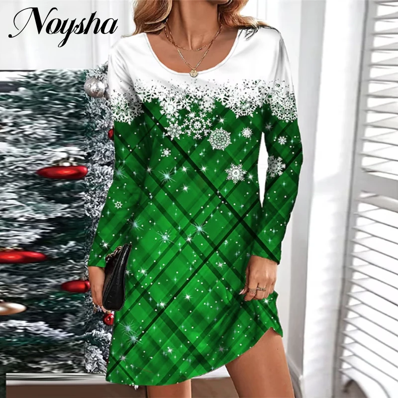 

Зимнее модное платье-пуловер с круглым вырезом и длинным рукавом с принтом снежинок, женское повседневное облегающее платье, рождественское женское платье 2023