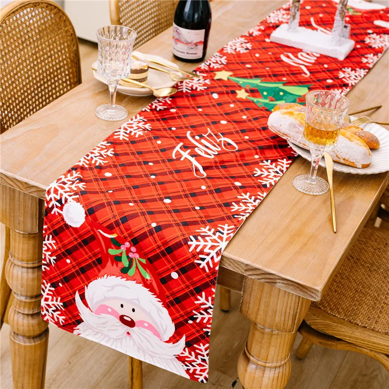 

Christmas Table Runner Snowflake Plaid Snowman/Santa Claus Print Table Runner Seasonal Winter Holiday Kitchen Dining Table Decor
