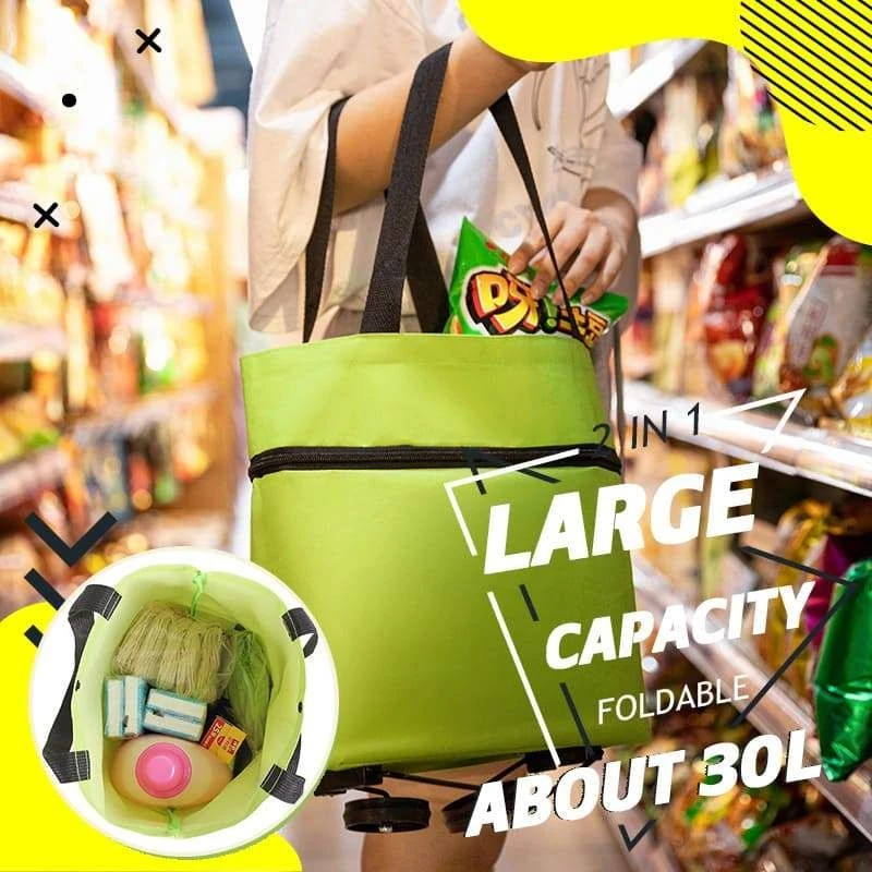 

2 in 1 New Folding Shopping Bag Reusable Shopping Buy Food Trolley Bag Large Capacity Vegetables Shopping Organizer Portable Bag