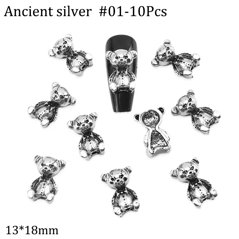 10 Шт./компл. 3d Милые Украшения Для Ногтей Искусственное Сердце Медведь Золото