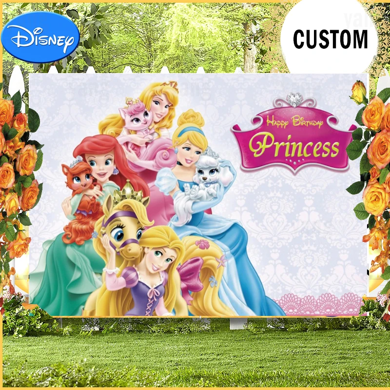 Disney Cinderella Princess Tangled Rapunzel Auror Photography Background Backdrop Baby Girl Birthday Party  Banner Customize