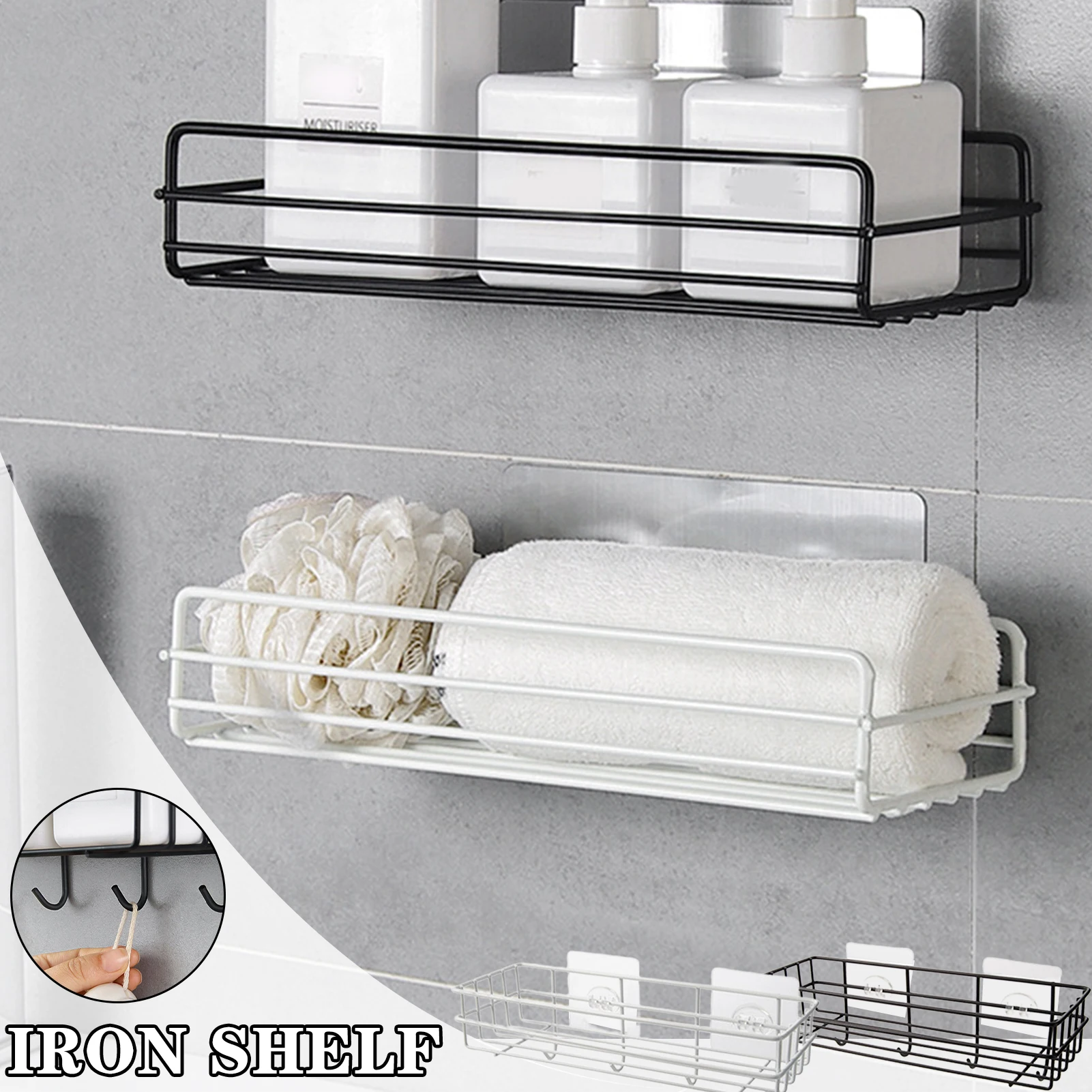 

Полка для хранения из кованого железа для ванной комнаты, настенная полка для туалетных принадлежностей без сверления, нержавеющая полка д...