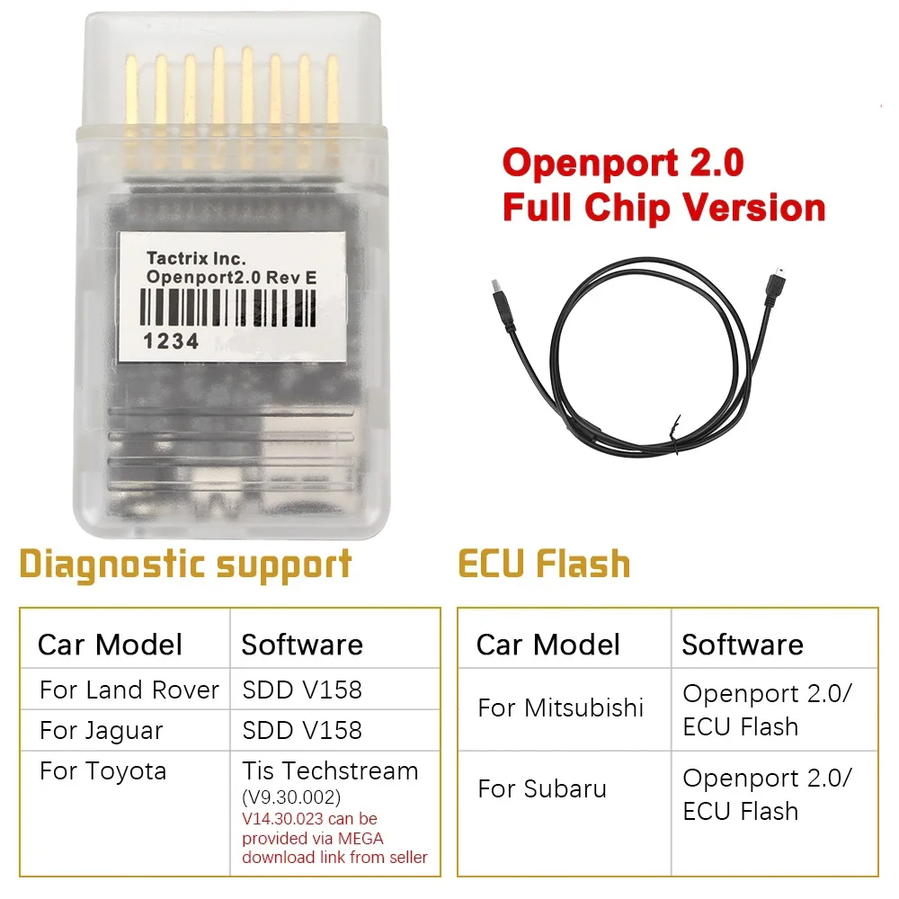 For Toyota Mitsubishi Subaru Car Diagnostic Tool ECU FLASH OBD2 OBDII Connector ECU Chip Tuning Tool Tactrix Openport 2.0