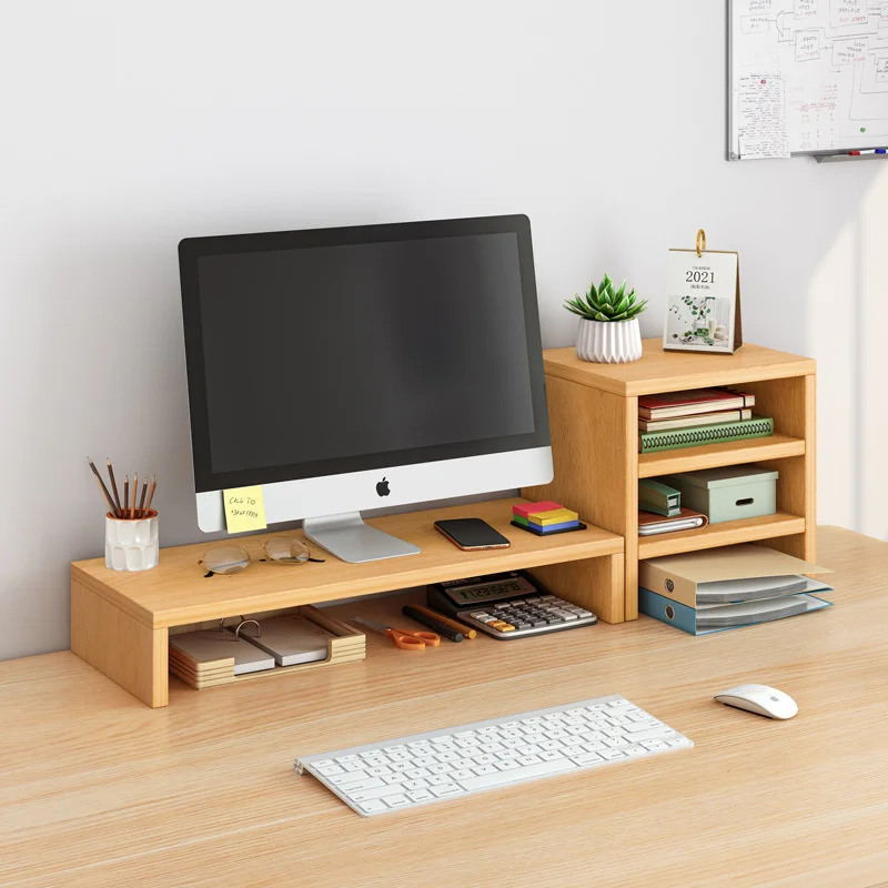 

Computer Elevated Monitor Bracket Wood Shelving Desktop Storage Shelf Room Desks Simple Bookshelf Storage