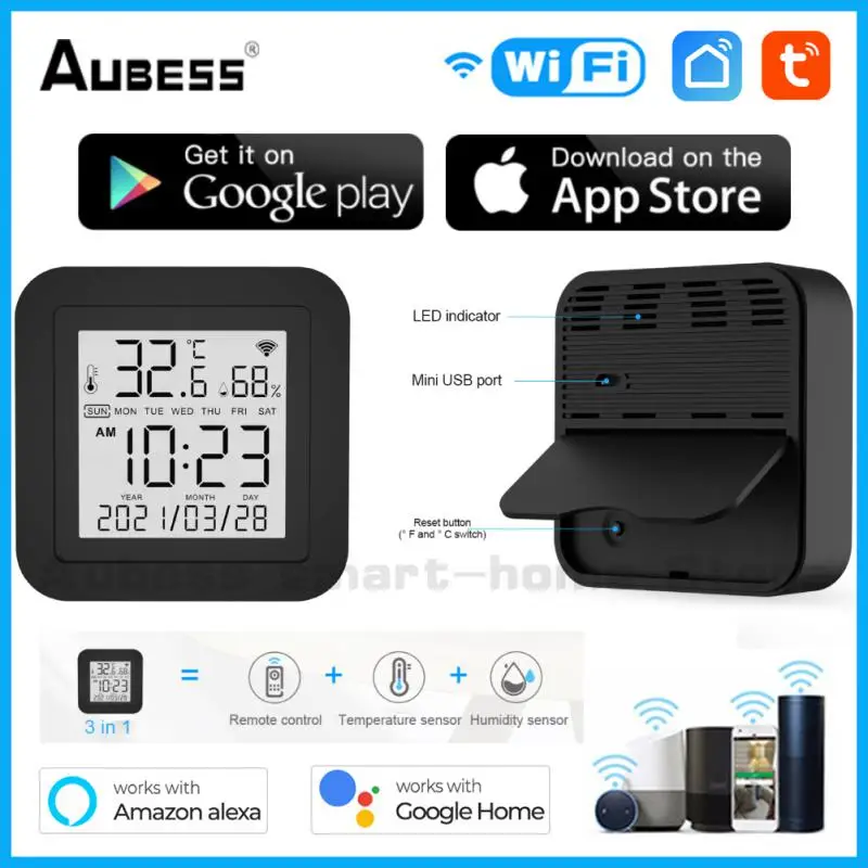 

Aubess Tuya WiFi Temperature And Humidity Sensor Smart Home APP Remote Hygrometer Monitor Controller Indoor Alexa Google Home