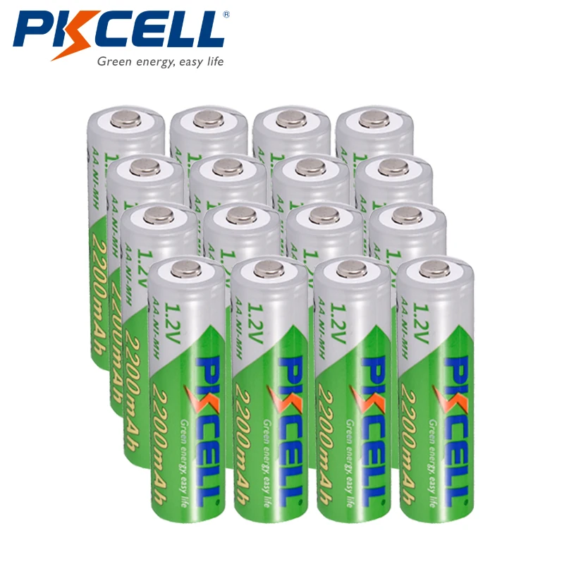 

Аккумуляторные батареи PKCELL NIMH AA 16 шт./лот, 2200 мАч, 1,2 в, Ni-MH, низкие саморазрядные батареи, батареи для камер, игрушек