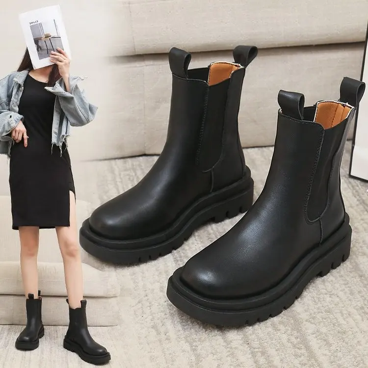 

Женские ботинки челси из натуральной кожи, на плоской платформе