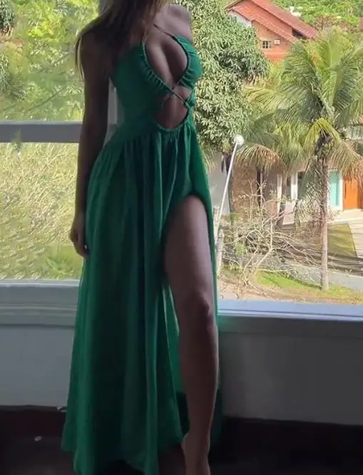 

Женское летнее платье без рукавов, с открытой спиной и высоким разрезом