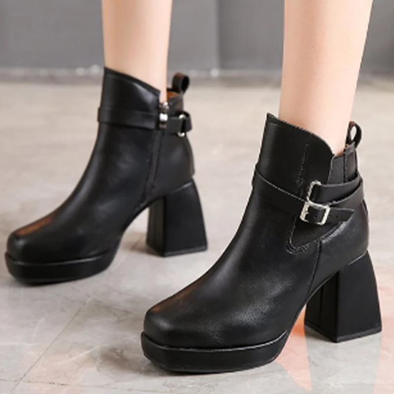 

Зимние ботинки челси на высоком каблуке, дизайнерские женские ботильоны на массивном каблуке, новинка 2023, прогулочная Повседневная модная Рабочая женская обувь