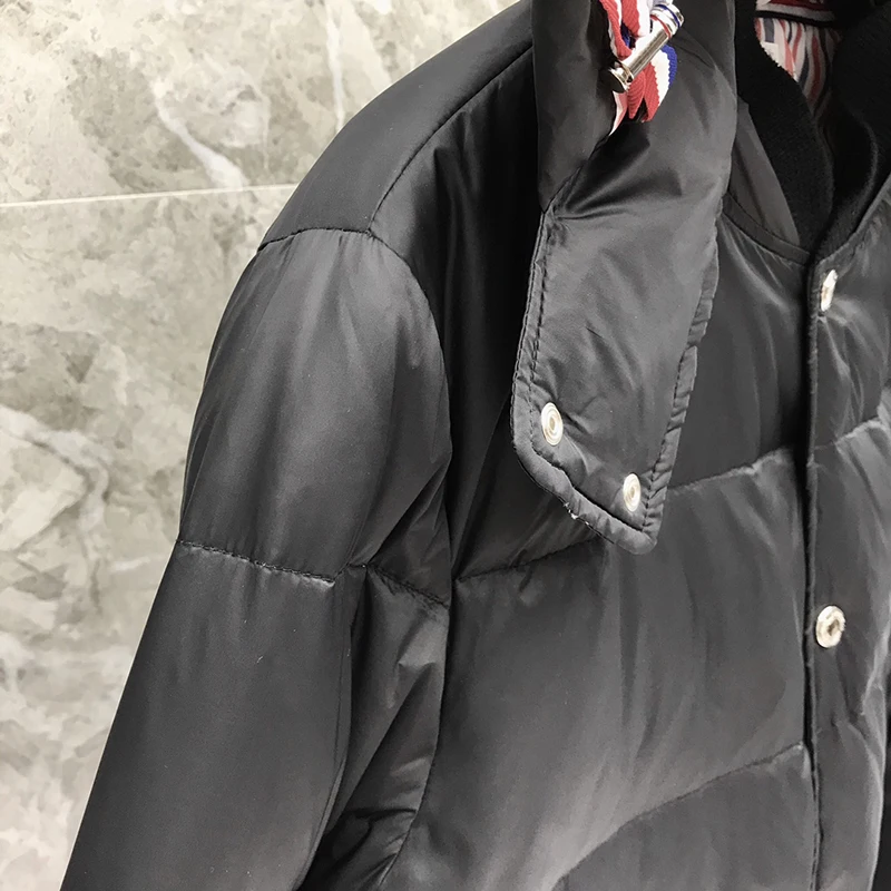 TB THOM Men's Boutique Winter Jacket Down Jacket Fashion Brand Down-Filled Matte Nylon 4-bar Stripe Hoodie Coat TB Jackets