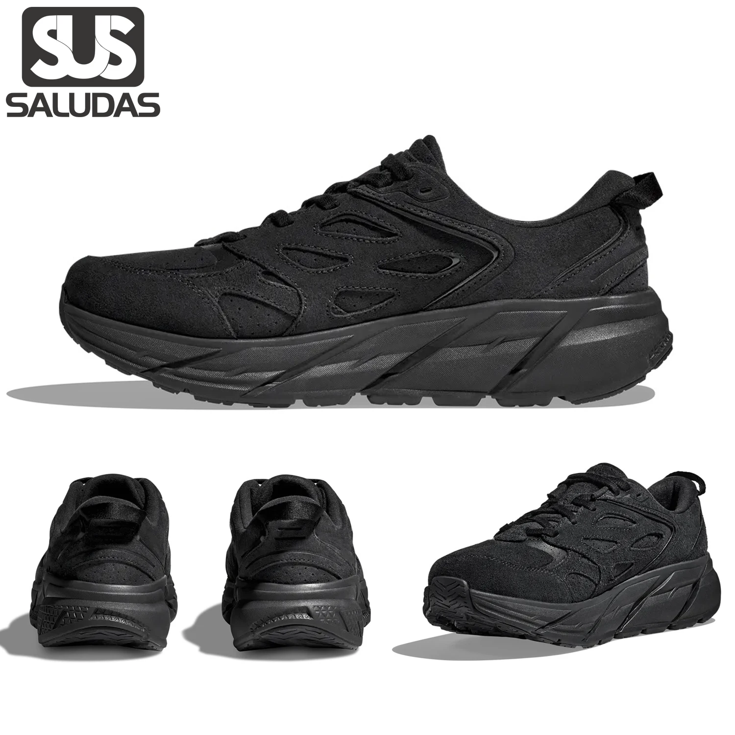 

SALUDAS Clifton L Suede Road Running Shoes Genuine Leather Luxury Casual Sport Shoes Men Women Soft Sole Stretch Tennis Sneakers