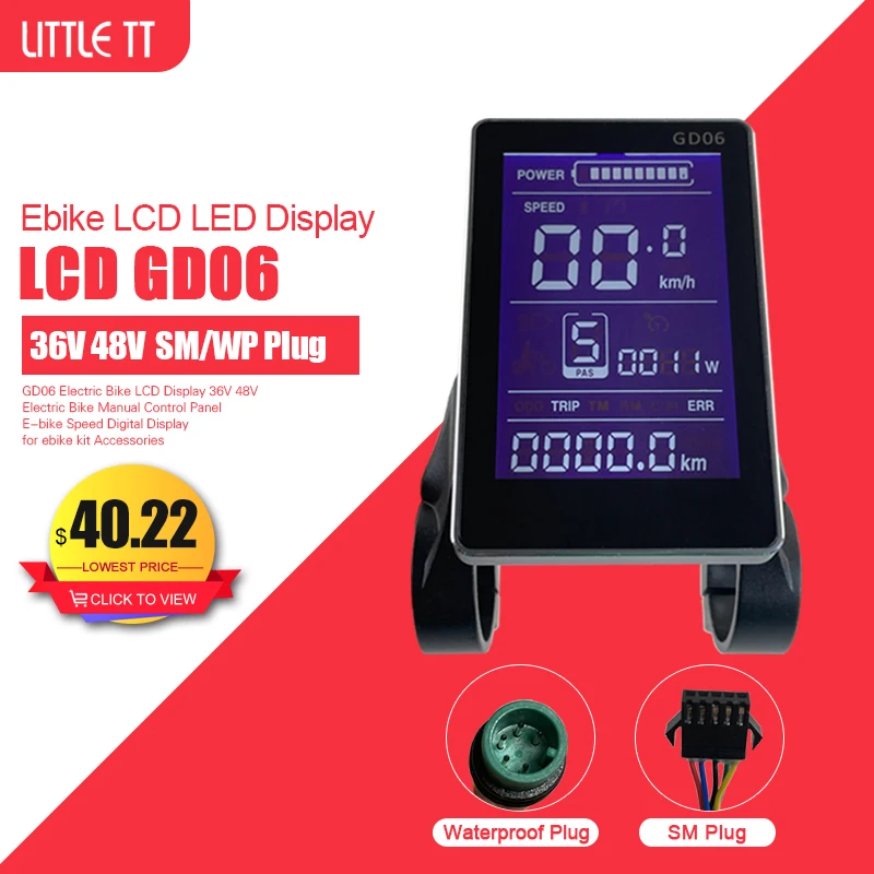 

GD06 Electric Bike LCD Display 36V 48V Electric Bike Manual Control Panel E-bike Speed Digital Display for ebike kit Accessories