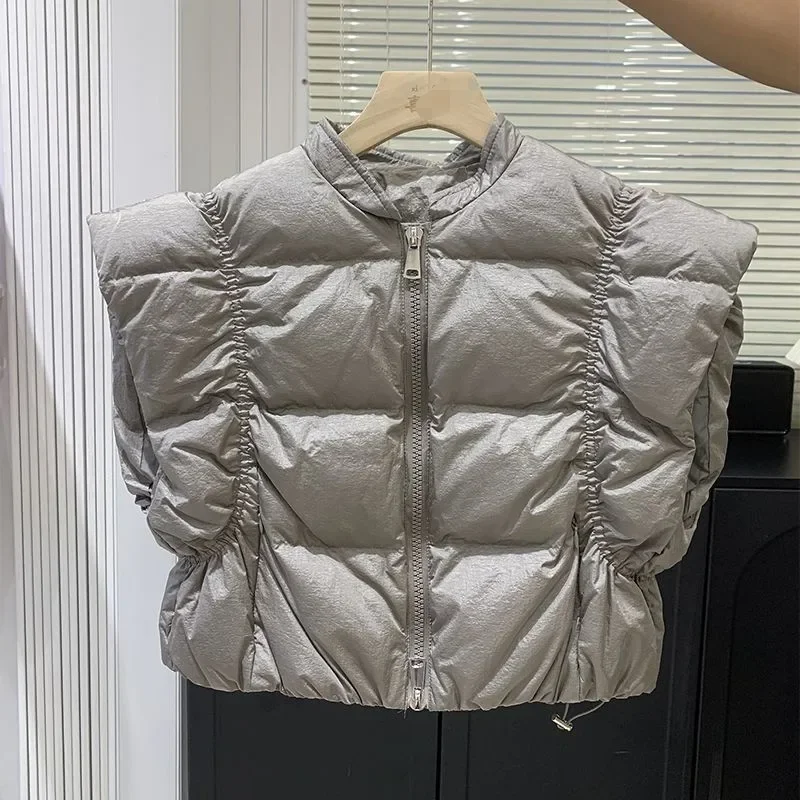 Женский модный пуховик жилет зимнее шикарное пальто без рукавов на молнии