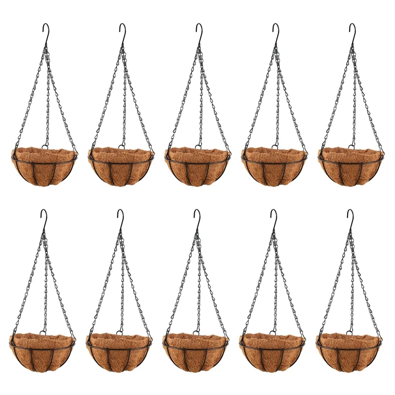 

10X Black Growers Hanging Basket Planter With Chain Flower Plant Pot Home Garden Balcony Decoration-8Inch