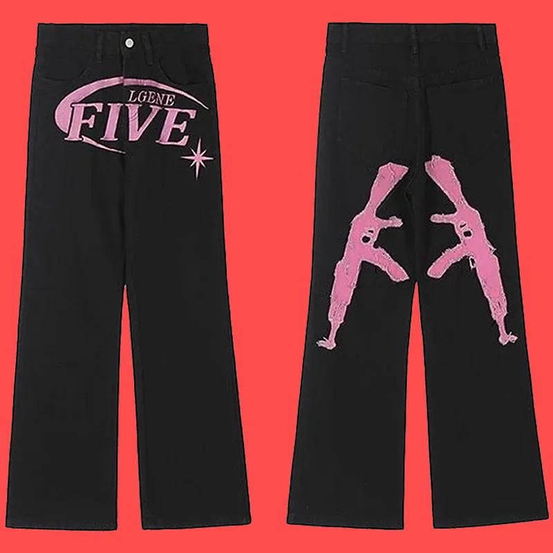 Y2K Men Korean Fashion Streetwear Hip Hop Low Rise Baggy Jeans Trousers Cross Mens Denim Pants Women Oversized Boyfriend Clothes