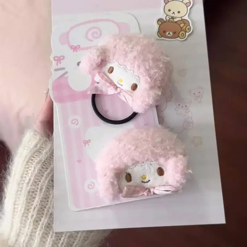 Kawaii Sanrio My Sweet Piano плюшевый круг для волос мультяшная розовая заколка с