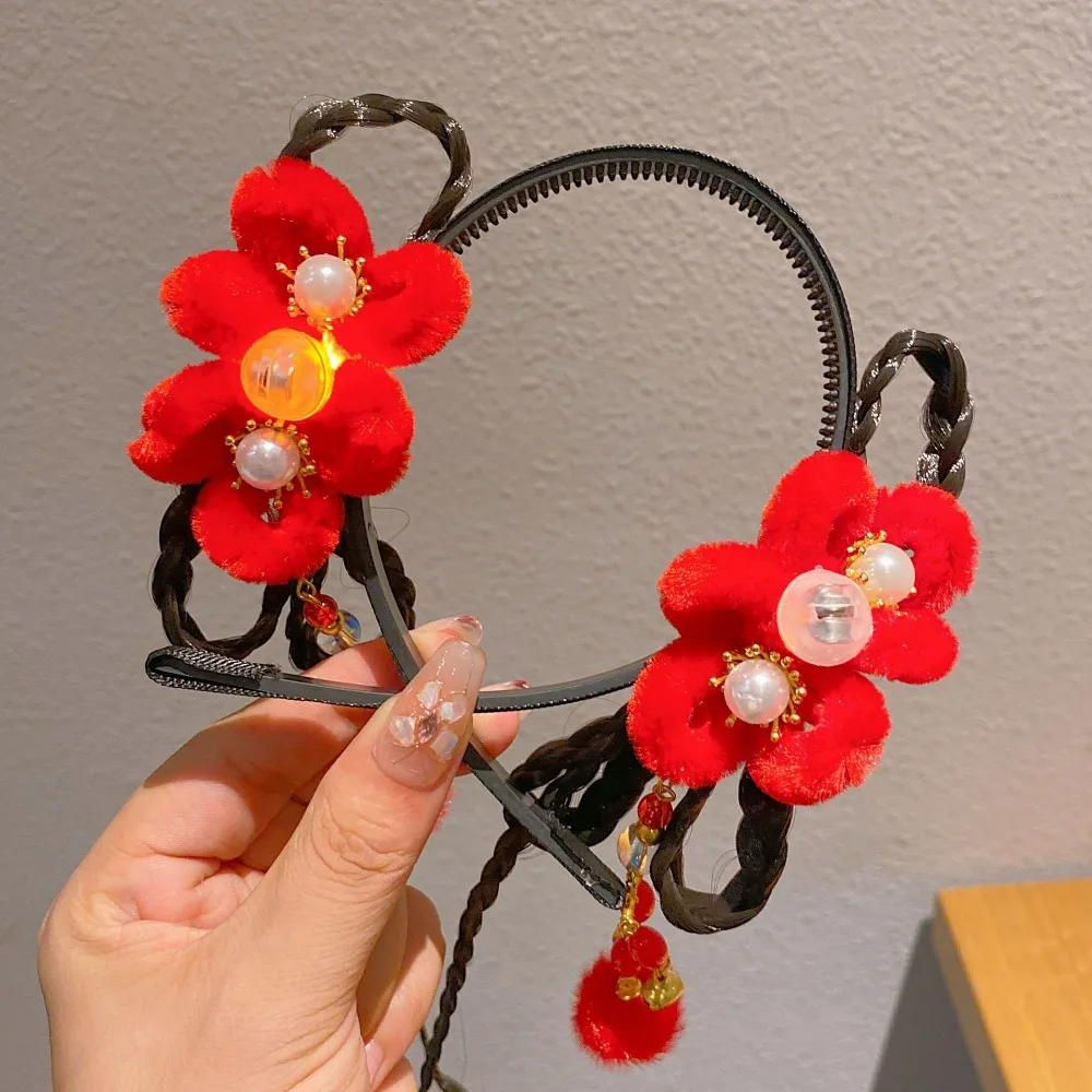 Милый светодиодный светящийся парик ханьфу повязка на голову косичка жемчужный