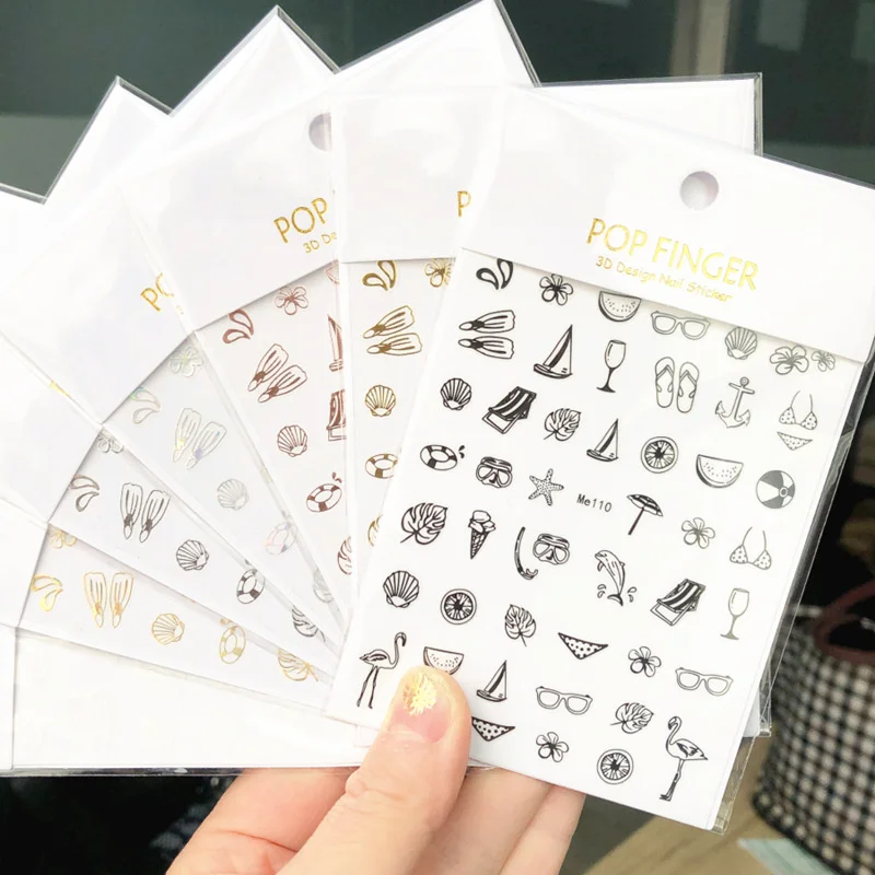 

1pcs Beach Series Nail Art Stickers Rose Gold Flower Shell Anime Nail Slider Adhesive Decals For DIY Manicure Design Decoration