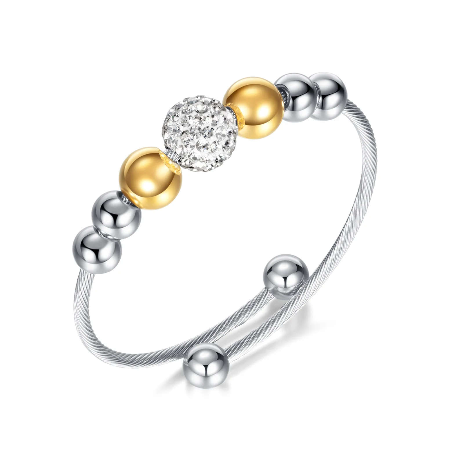 

Jewelry Fashion round Beads Titanium Steel Bangle Zircon Opening Stainless Steel Women's Bangle