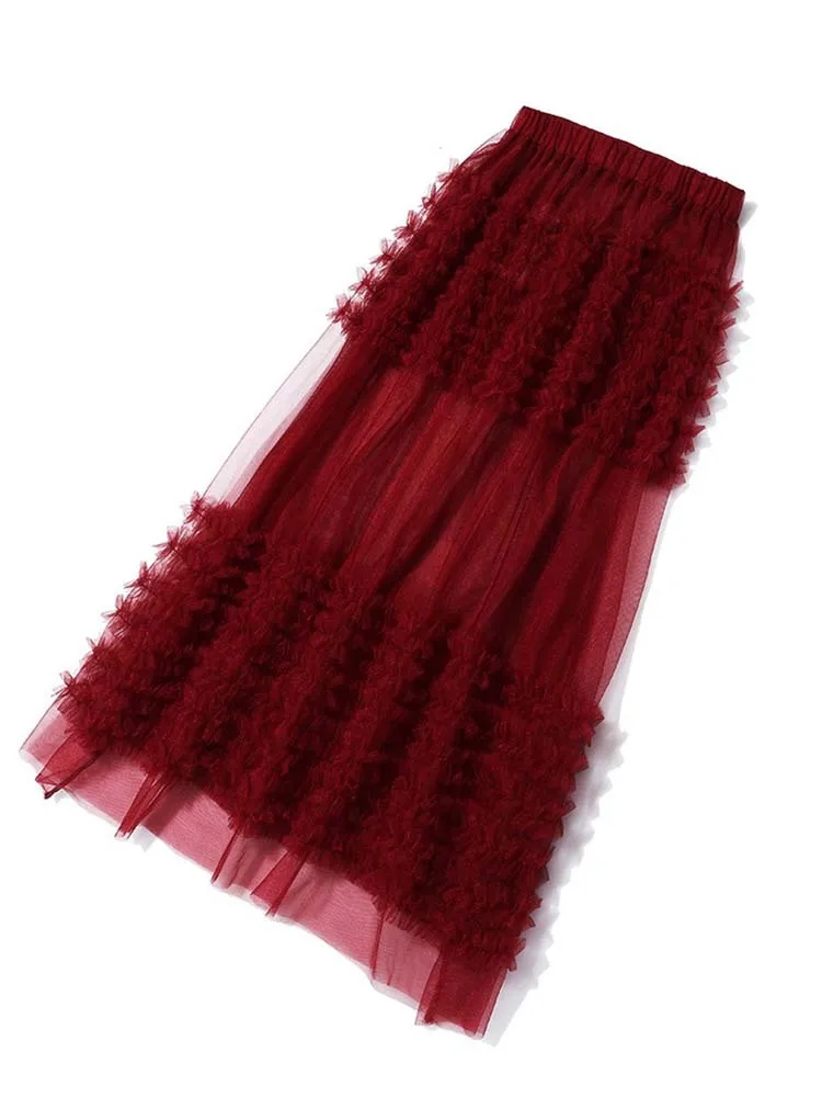 [EAM] Женская длинная юбка с высокой эластичной резинкой на талии Цвет