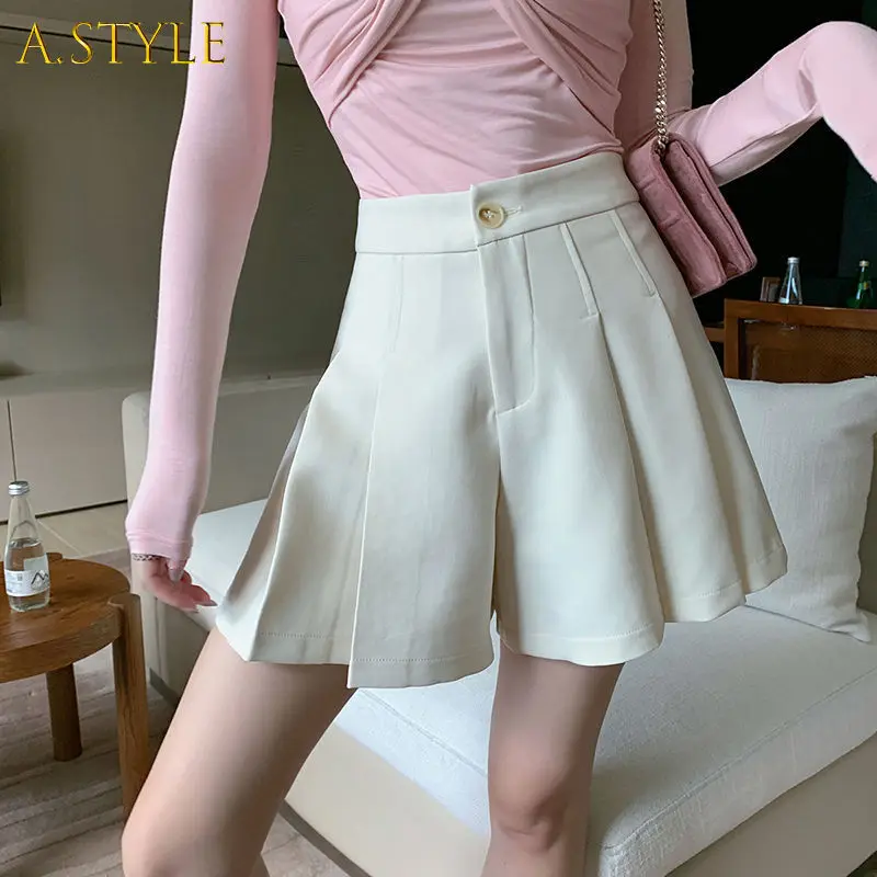 A GIRLS Shorts Women Summer Fashion High Waist Female Korean Style Design Draped Wide Leg Office Lady Elegant All-match Loose