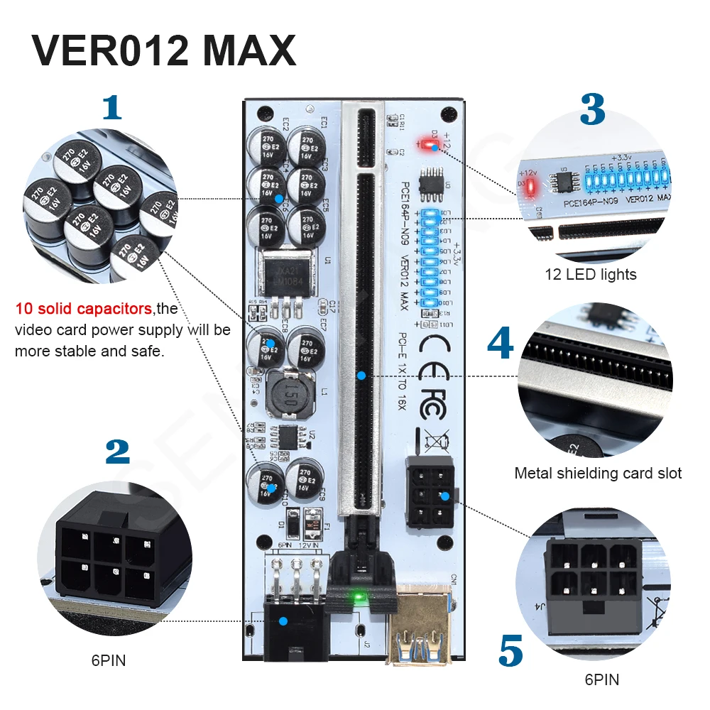 1-6 шт. Новинка VER009S VER009C PLUS VER010-X USB 3.0 PCI-E Райзер VER012 Max V013 PRO Телефон Экспресс 16x карта