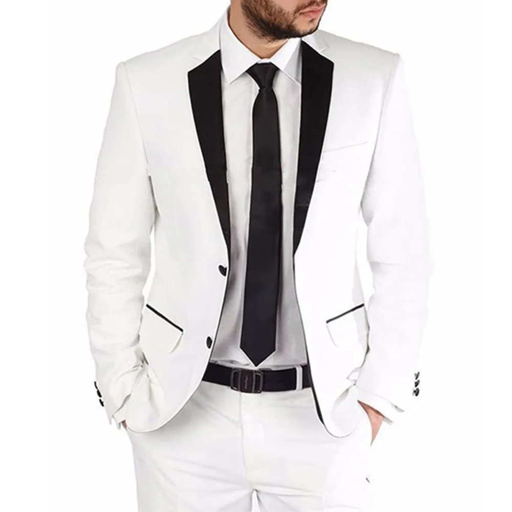 

Costume Homme Mariage 2022 Tailored White Wedding Tuxedos Groomsmen Mens Suits Wedding Groom Best Man Blazer (Jacket+Pants)