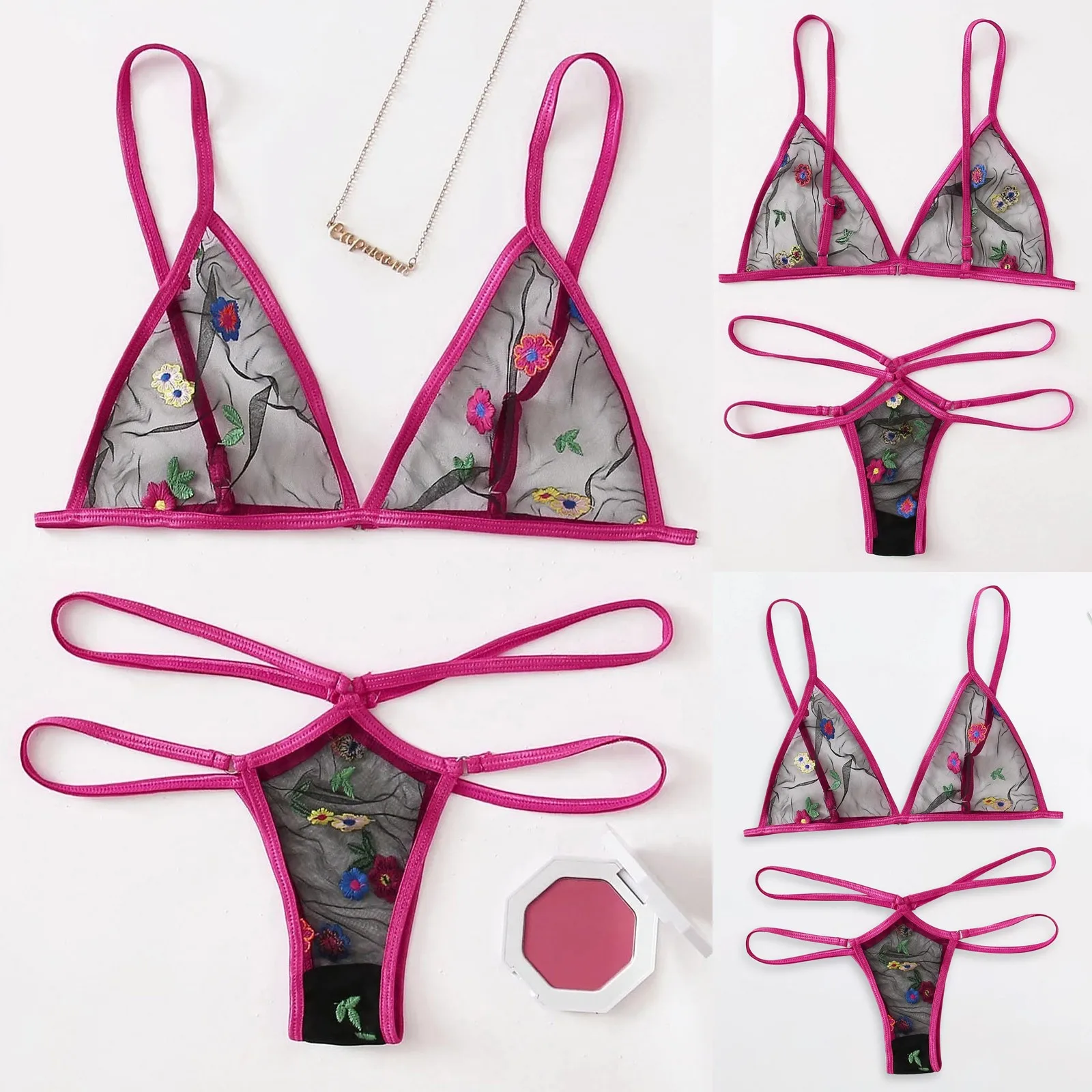 

Цветочные стринги, стринги, бюстгальтер, кружевная модная Пижама, сексуальное нижнее белье, нижнее белье с эффектом пуш-ап, женское белье с п...