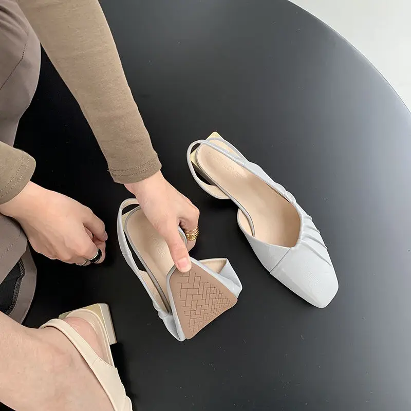 

LEDP French toe sandals women's summer mid-heel fairy style with skirt 2022 new niche back empty thick heel women's shoes