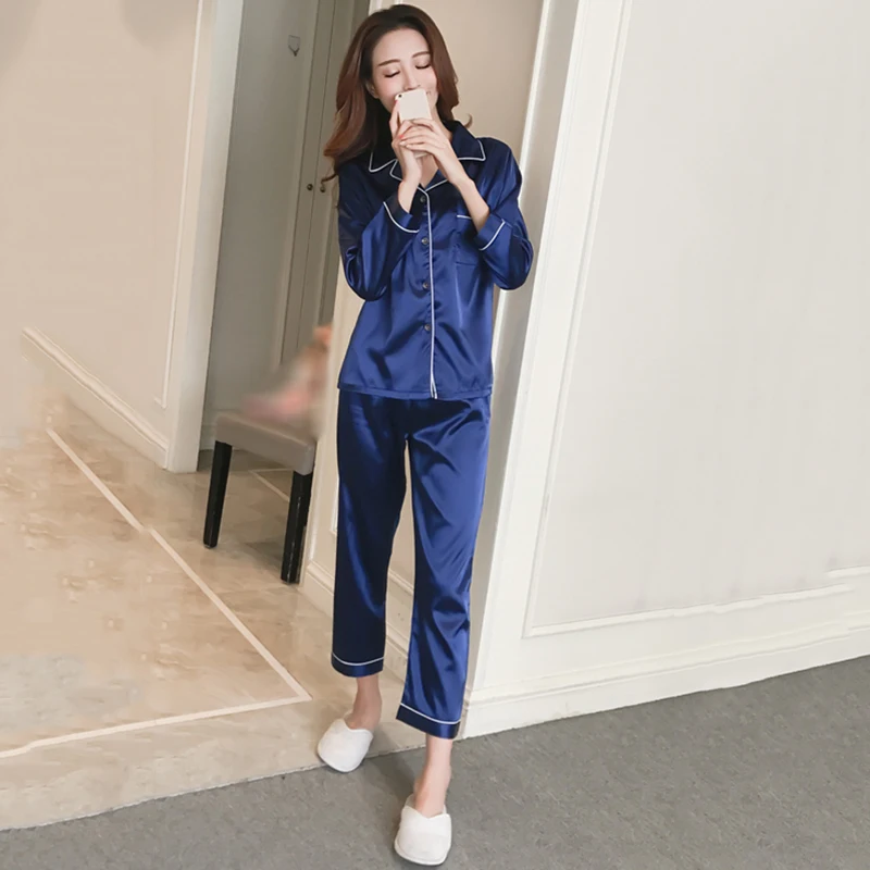 

Womens Silk Satin Pajamas Loungewear Two-piece Sleepwear Button-Down Pj Set