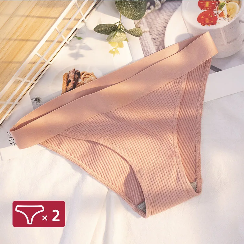 

2pcs Ribbed Seamless Panties Women Comfortable Cotton Bottom Underwear Low Waist Brief Sexy High Fork Fitness Intimates Lingerie