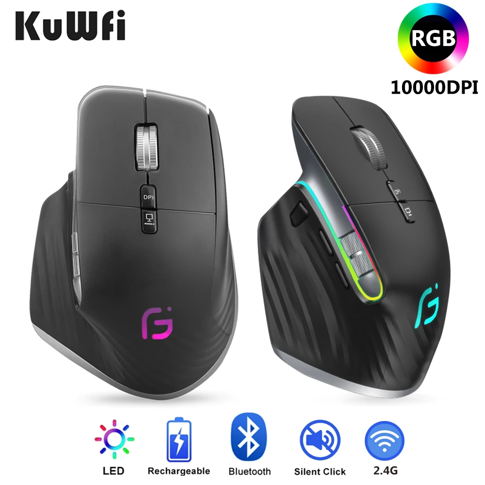 wireless mouse bluetooth rgb rechargeable mouse usb mute led backlight 10000dpi mouse ergonomic gaming mouse for laptop pc gamer free global shipping