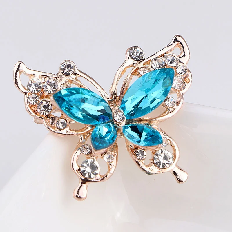 

Butterfly Insect Pins Hot Sale Party Gift Brooch New Fashion Beauty Women Gold Zinc Alloy Crystal Exquisite Flower