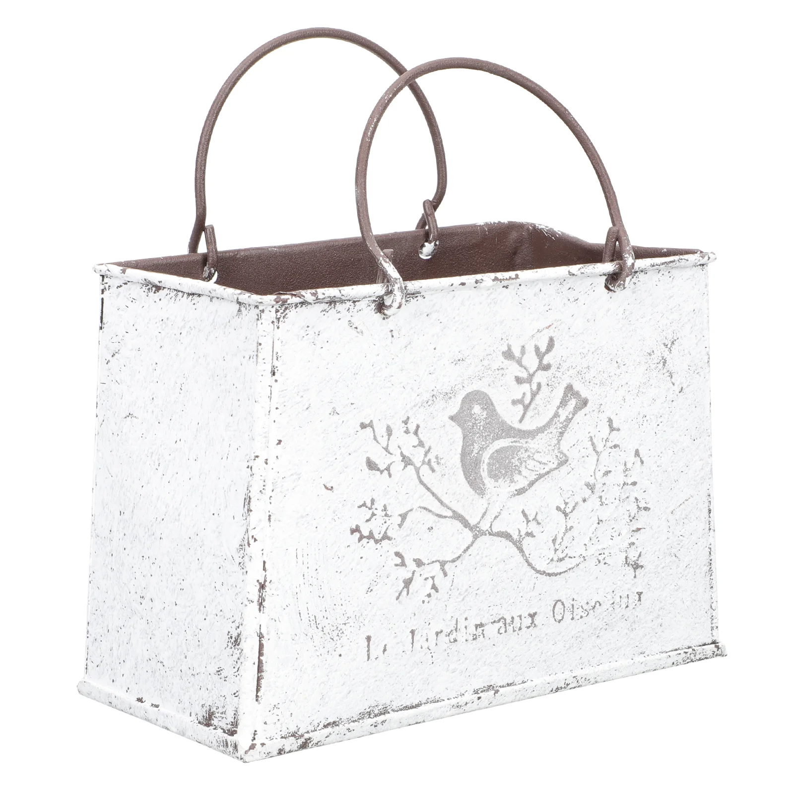 

Decorative Flower Bucket Double Handle Bird Pattern Iron Flower Bucket Rustic Flower Bucket for Shop