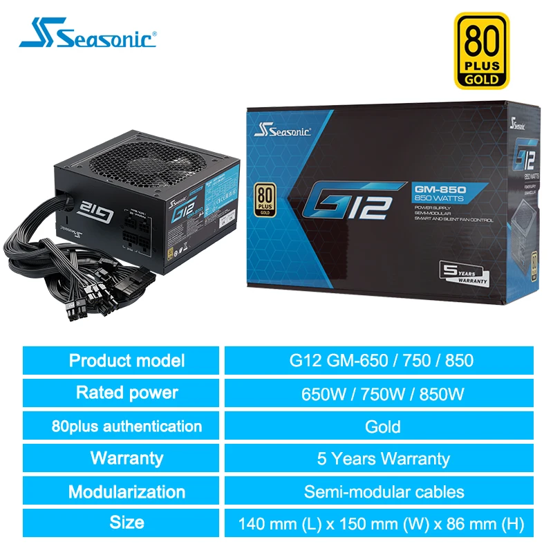 

Seasonic G12 GM850W 750W 650W Computer Case Power Supply 80 PLUS Gold Certified Semi-modular Cables ATX Host Power Supply