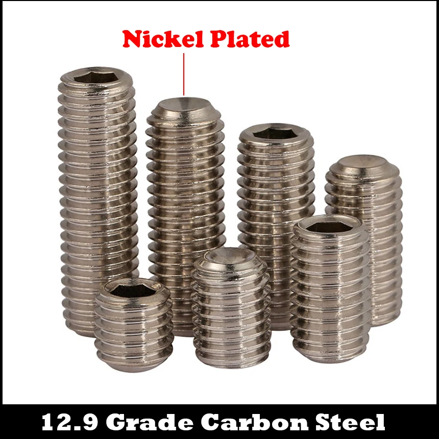 

M3 M3*2/2.5/3/4/5/6/8/10/12/16 12.9 Grade Nickel Plated Carbon Steel Allen Head Hex Hexagon Socket Set Screw With Cup Point