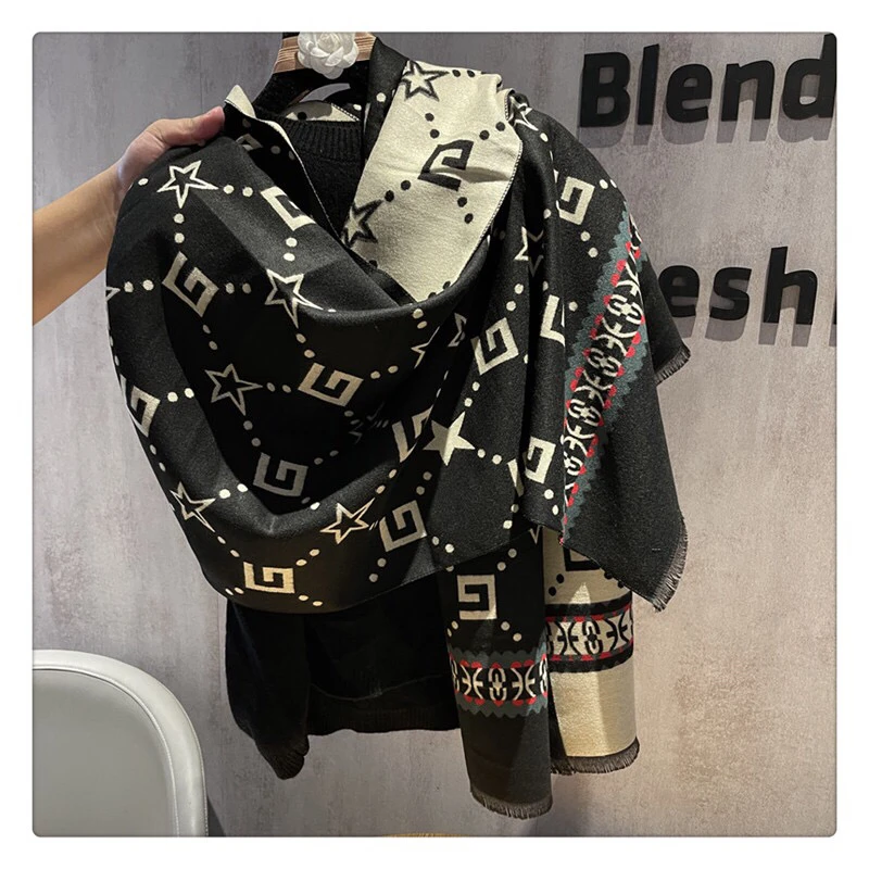 

Роскошный брендовый дизайнерский зимний шарф, женский кашемировый теплый кашемировый шарф, шарф, двусторонняя утолщенная мягкая шаль, упаковка