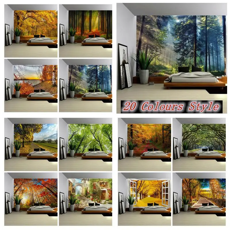 

Seasonal Nature Forest Tapestry Wall Painting Art Hippie Landscape Tapestries Cloth Blanket for Living Room Bedroom Wall Decor