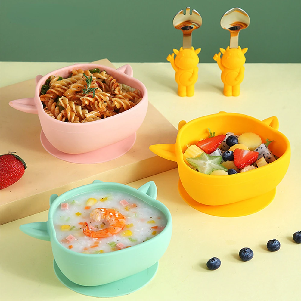 

Детский корм, силиконовая посуда, столовые приборы, Детская силиконовая чаша, ложка, Набор детских блюд, без бисфенола А, силиконовая портат...