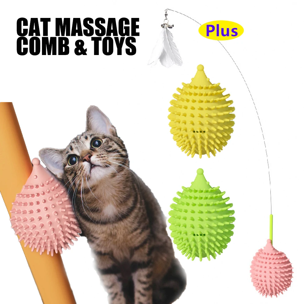 

Interactive Cat Toys Feather Stick With Cats Massage Self Groomer Comb Cat Toy For Kitten Cat Grooming Accessories Pet Items