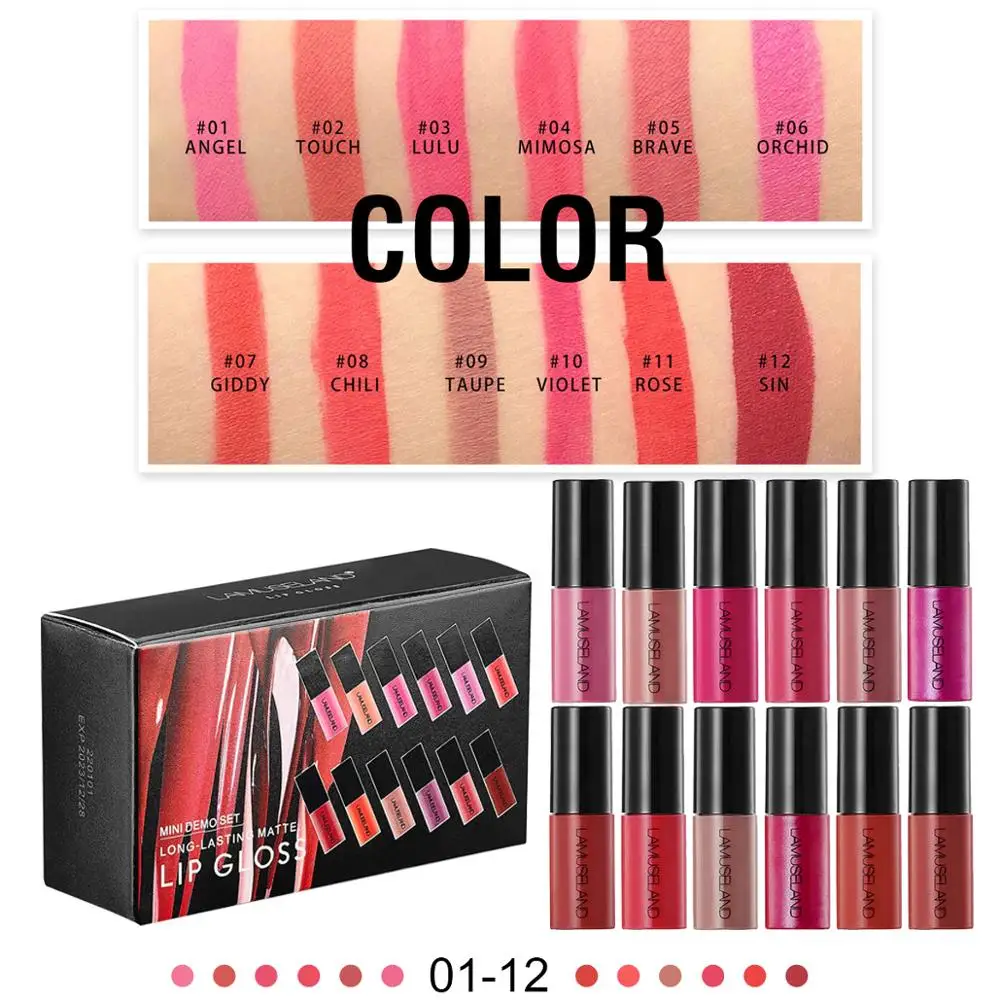 3Pcs/Set Long-Lasting Waterproof Lipstick Matte Lip Gloss Demo Set 12 Colors Mini Lipgloss Makeup Gift Box