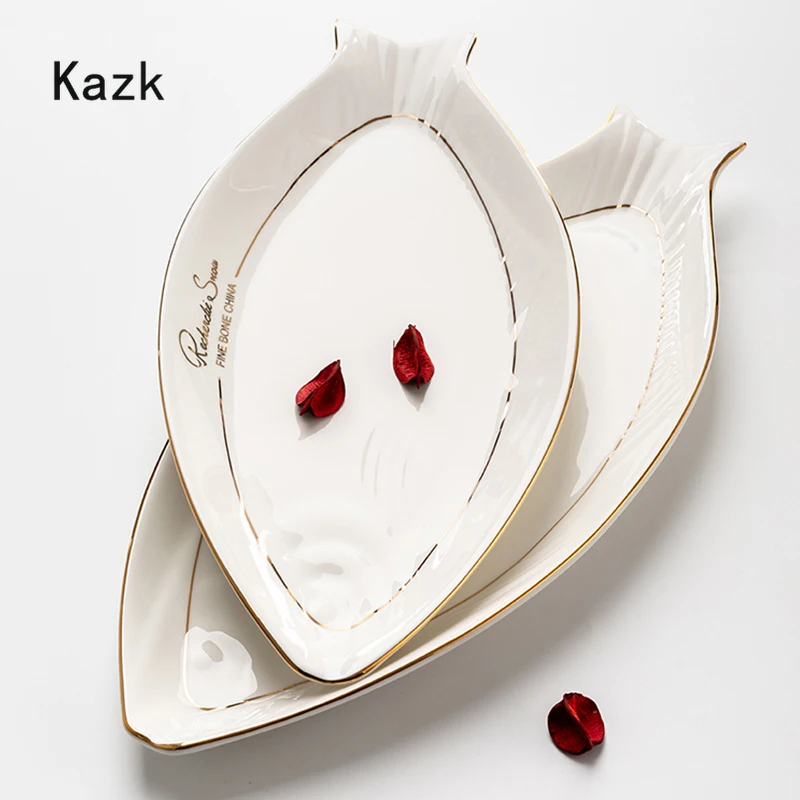 

Light Luxury Golden Stroke Ceramic Plate Nordic Creativity Fish Dishes Sushi Dessert Dinner Plate Western Dining Table Tableware