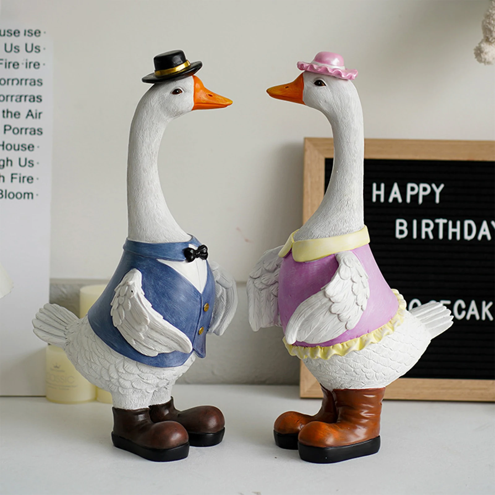 

Couple Geese Sculpture Decoration Garden Gardener Couple Geese Statues Resin Couple Home Decorations For Outdoor Patio Lawn Yard
