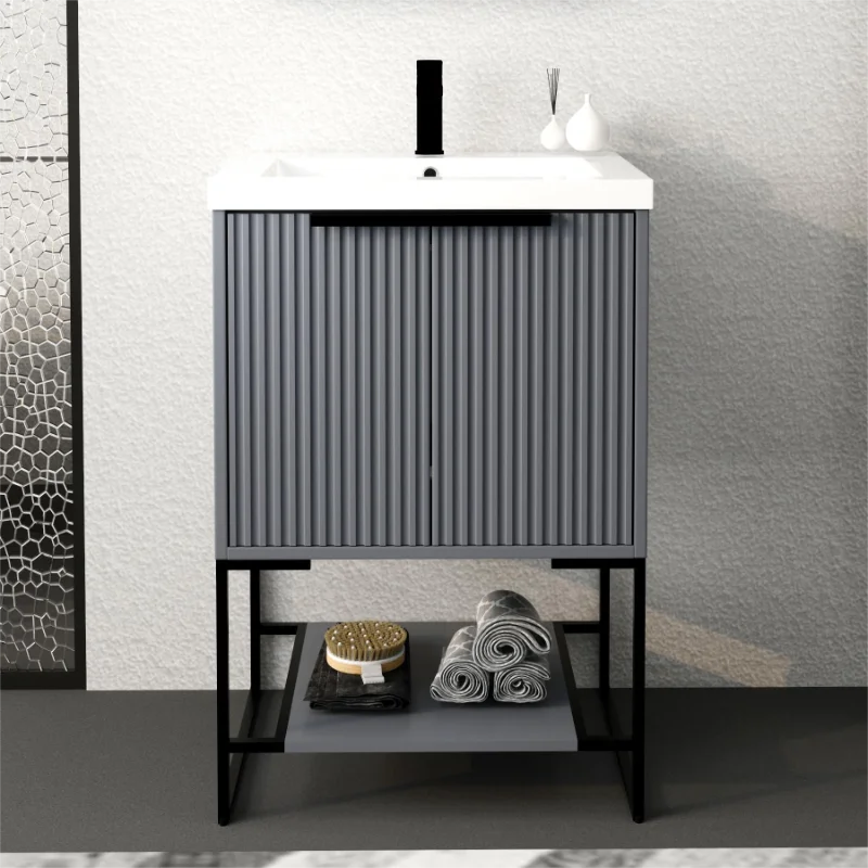 

Rock Grey 24 Inch Freestanding Bathroom Vanity with Resin Basin\ 24x18 Rock Grey Plywood [US Stock]