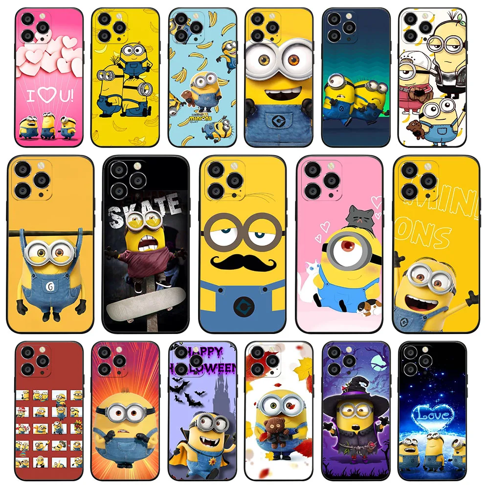 Черный чехол AU-40 Love M-Minionss для iPhone 11 12 13 14 Mini Plus Pro Max