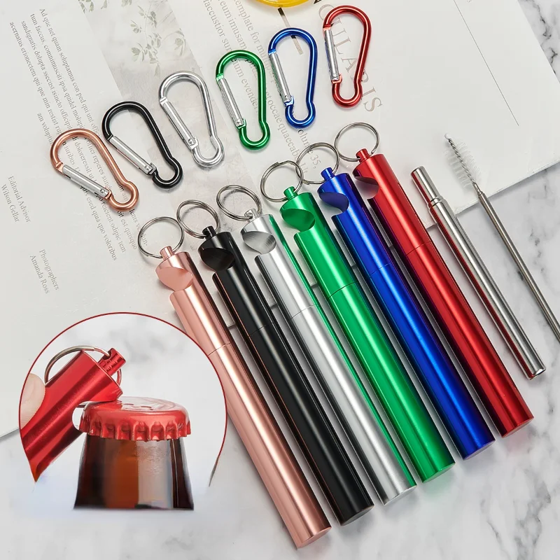 

Metal Straw Drinkware Colorful Reusable Straw Foldable Bottle Opener Straw Portable Stainless steel Beverage Tool 7*235mm