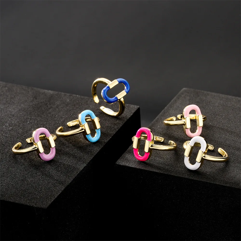 

Men's Finger Ring Ladies K18 Oil Dripping Copper Couple Ring Jewelry Paper Clip Shape 18K Gold Adjustable Opening Ring Rings Y2k