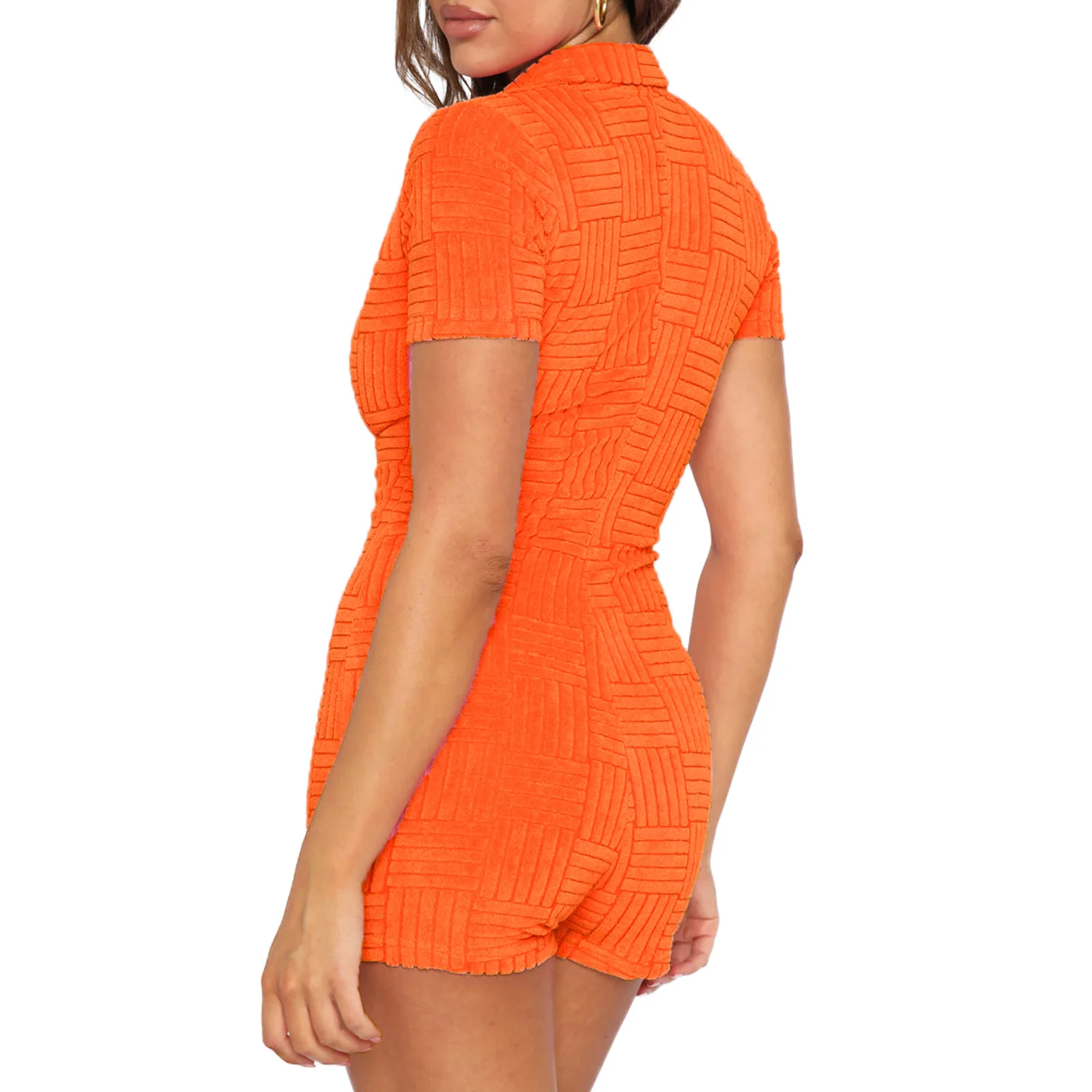 Женский трикотажный Облегающий комбинезон Pivanzore в рубчик с коротким рукавом